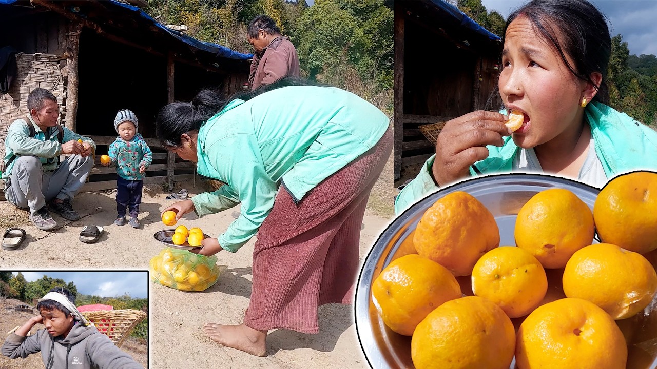 Nati Carried lots food for wife & daughter II Organic Village fruit Orange@AloneAdhirajnepal