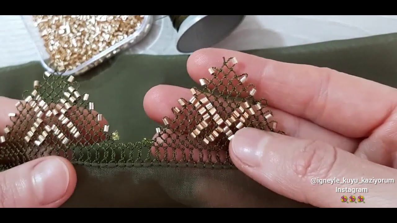 haki yeşili yazmaya çok Gösterişli boncuklu oya için #1video