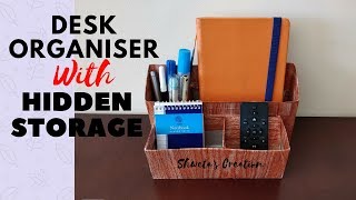 DIY Desk Organiser with Hidden Storage | Cereal Box Craft | Recycle Craft