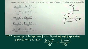 Ellipse, conic sections; Find equation of ellipse given major axis, minor axis, foci and center