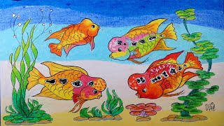 Cara Menggambar Ikan Louhan Dan Tanaman Air Dengan Crayon/Oil Pastel