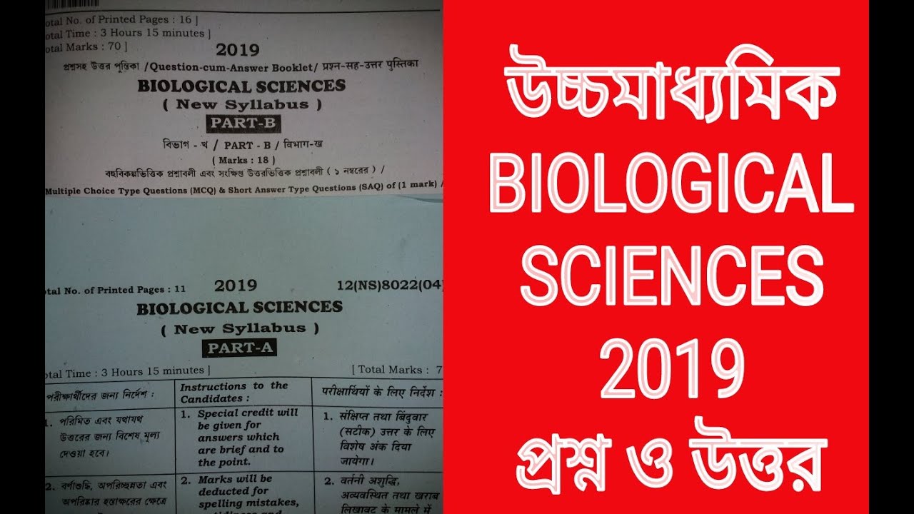 H S Biological Sciences 2019 Question And Answer Paper Class 12 Part A B Solve Key West Bengal Youtube