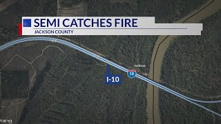 Semi hauling motor oil catches on fire; Eastbound I-10 lanes near Sneads shut down