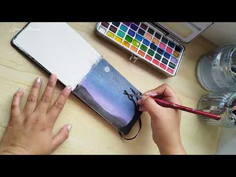 Easy Painting Idea | Lavender Haze Night Sky 💜🌜 #art #painting #watercolor