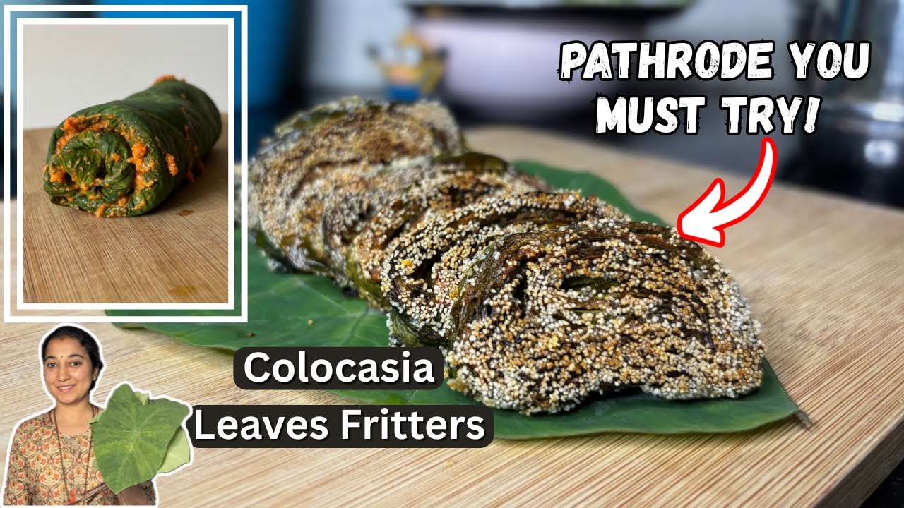 Pathrode Podi Recipe | Crispy Colocasia Leaf Fritters | Konkani Taro ...