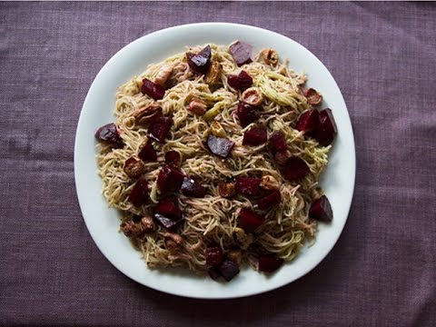 Recipe of Beet Green and Radis Green Pesto Pasta with Roasted Beets and Radishes