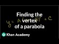 Finding the vertex of a parabola example | Quadratic equations | Algebra I | Khan Academy