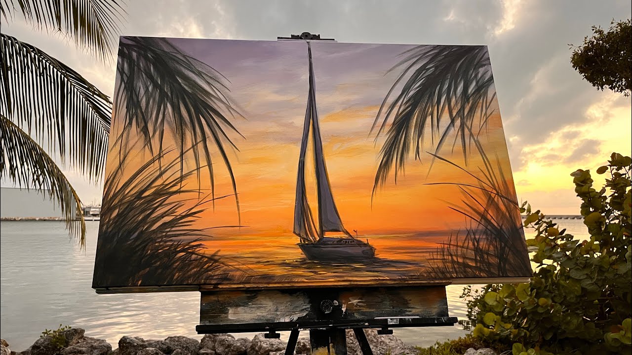 "Capturing the Tranquility: Painting a Sailboat at Sunset in the ...