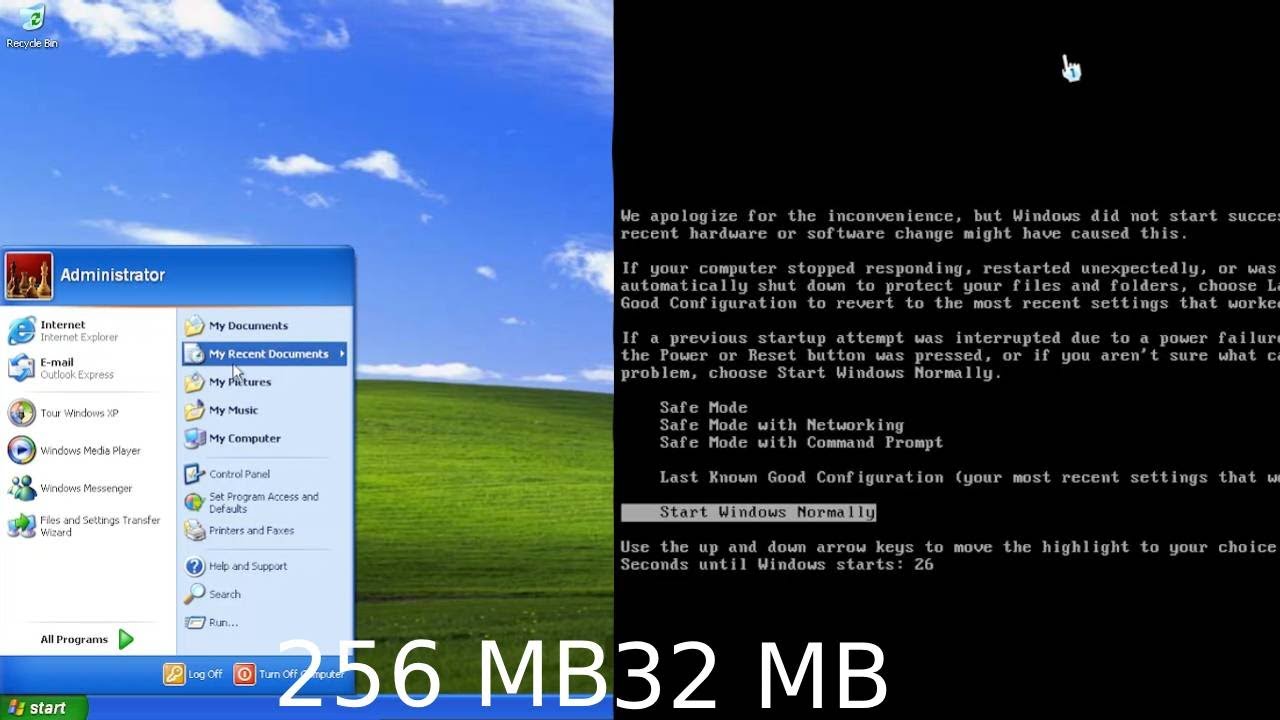 Windows XP with lower and lower RAM until it crashes - YouTube