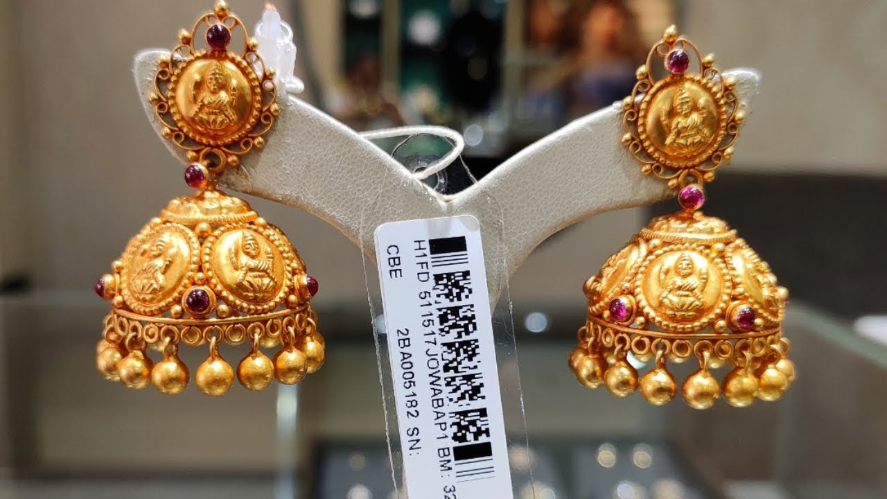 Jhumka Collection in Tanishq / Antique Jhumka Designs with weight / Gold Jumki Designs - YouTube