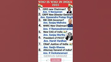 WHO IS WHO IN INDIA 2025/CURRENT AFFAIRS/GENIUS GKQUIZ #currentaffairs #indiagk #shorts #shortvideo