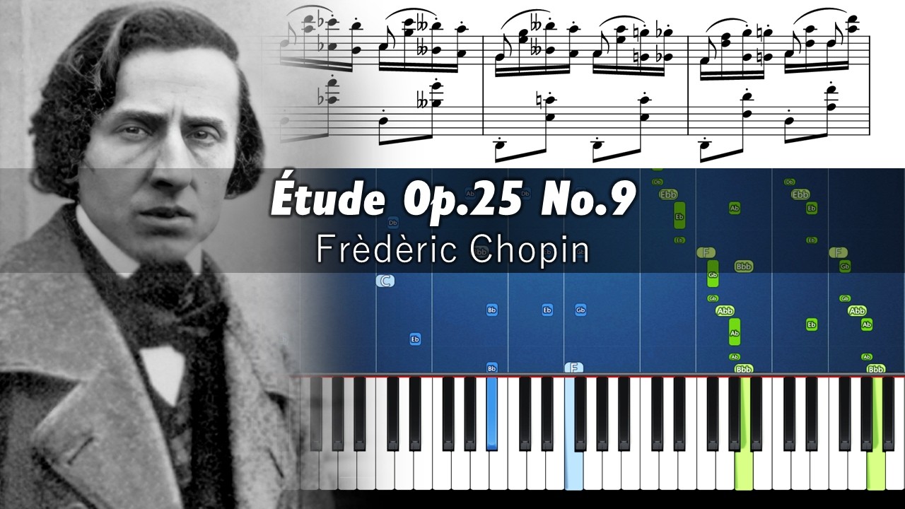 Chopin - Etude Op. 25 No. 9 "Butterfly" - Piano Tutorial with Sheet Music