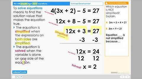 Lesson 3.9 - Solve Equations - Simplify (Concept Development)
