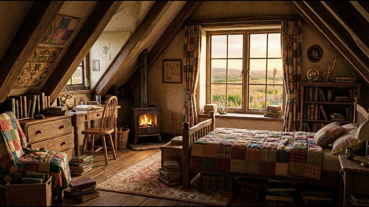 Cozy Attic at The Burrow 🧙‍♂️ Fireplace, Nature & Magical Music