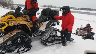 Много застревали, квадроцикл BRP XMR, Yamaha, CFmoto 600, CFmoto 1000 на гусеницах, много снега.