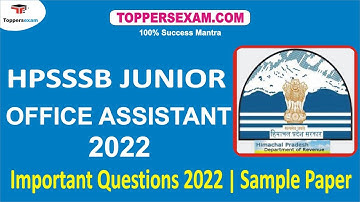 HPSSSB JUNIOR OFFICE ASSISTANT Important Questions 2022 | Sample Paper | Update Syllabus & Pattern