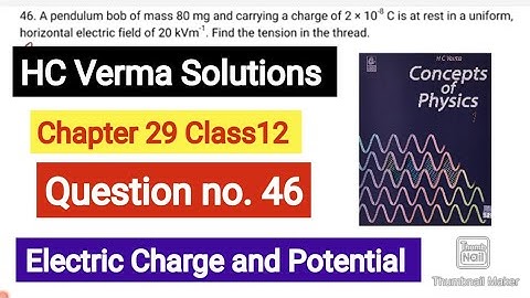 A pendulum bob of mass 80 mg and carrying a charge
of 2 × 10 – 8 C is at rest in a uniform, horizont