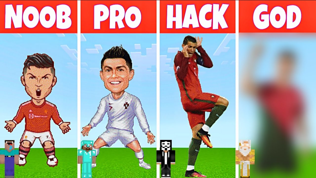 Minecraft NOOB vs PRO vs HACKER vs GOD || Cristiano Ronaldo Pixel Art Build Challenge
