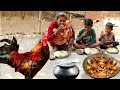 village people daily routine||santali women cooking red country CHICKEN CURRY for her children's