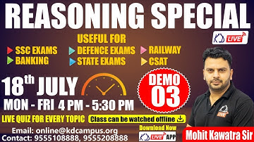 Reasoning Special | For SSC EXAMS/BANKING/DEFENCE/RAILWAY/CSAT | Demo 03 | By Mohit Sir