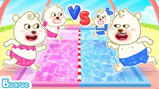 Pink vs Blue Swimming Pool Challenge ‍♀ Bearee Family Fun Playtime for Kids @BeareeOfficial