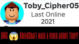 OMG guys!😱 @KreekCraft made a video about Toby! #roblox #tobycipher05 #foryou #kreekcraft