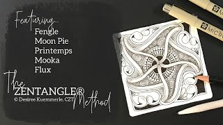 ZENTANGLE® Tile #13 | Tangle with Fengle with Moon Pie | No Voice (Beginner Zentangle Tutorial)