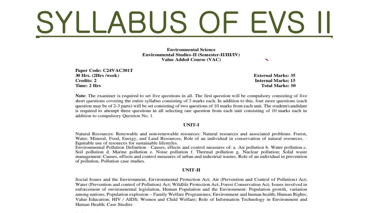 NEP EVS II/ VAC II SYLLABUS