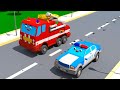 Fire truck hides from police car in an amusement park  cars town  cartoons for kids