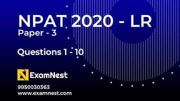 NPAT 2020 | Paper 3 | Reasoning Questions 1 to 10 | Previous Year Paper | NPAT Original | IPMAT
