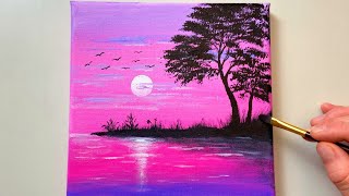 Sunset Moon Acrylic Painting — NATALY PAINTS