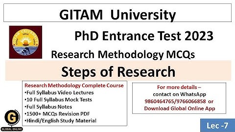 GITAM University Research Admissions Test 2023 MCQs|Steps of Research MCQs|