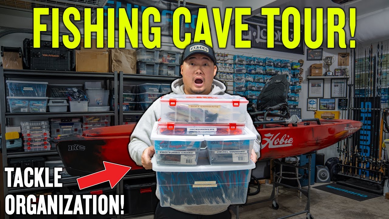 BASS FISHING CAVE TOUR! How To Organize Your Fishing Tackle BETTER