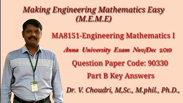 Solutions of Engineering Mathematics I AU Nov/Dec 2019 (Part B)