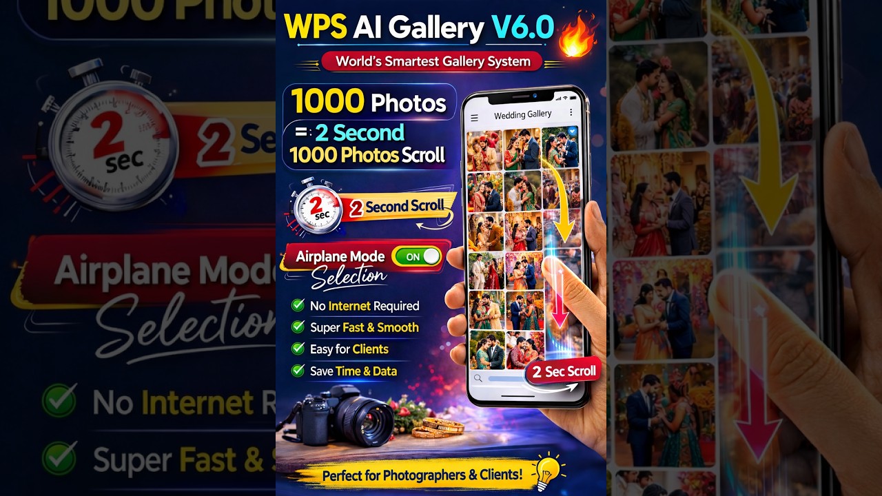 WPS AI Gallery v6.0 🔥 1100 Photos Client Selection System | Made in India Technology