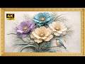 Lush Pastel Anemones with Bird | Gold Framed 4K Art Screensaver | Tranquil Floral TV Wallpaper