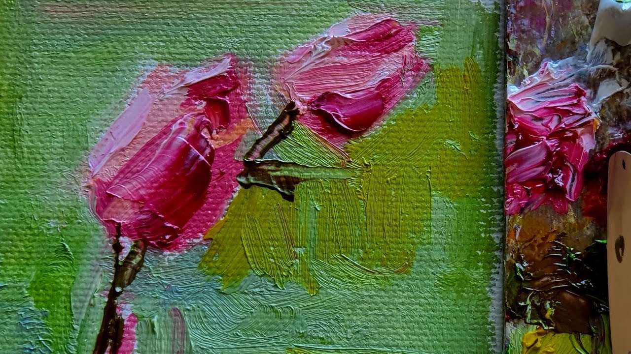 Simple way to Paint Pink Flowers oil, Detailed Guide Daily Oil Painting YouTube