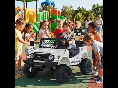 Дитячий електромобіль джип Toyota Електроджип позашляховик на пульті білий 4*35W світло звук у комплекті подарунок, видео 1