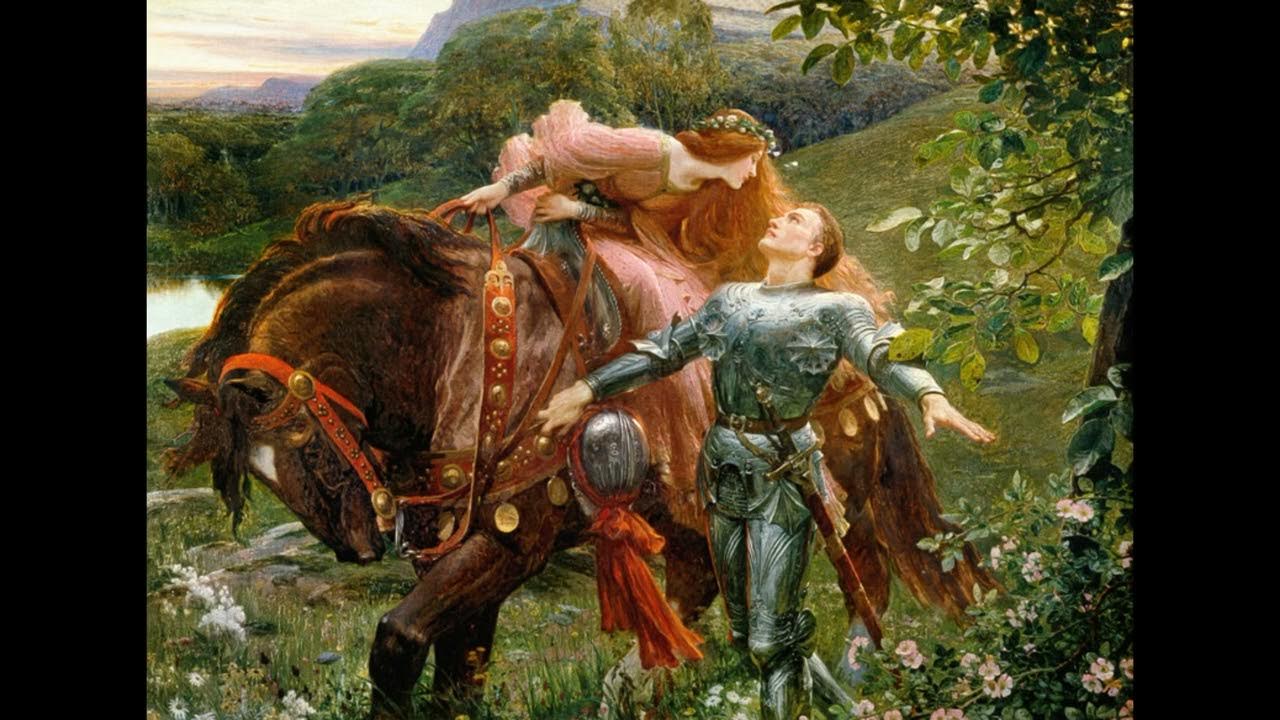 "La Belle Dame Sans merci" (безжалостная красавица), художник: Джон Китс,. La Belle Dame Sans merci ("прекрасная дама, не знающая милосердия"). Минерва и Ланселот картина. La Belle Dame Sans merci рисунок иллюстрация фото.