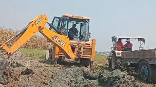 jcb 3dx eco loading in swaraj 735fe mitti loading in unloading tractor ! baby sports ! jcb ! tractor