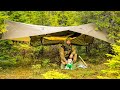 Camping In Rain With Hammock Tent