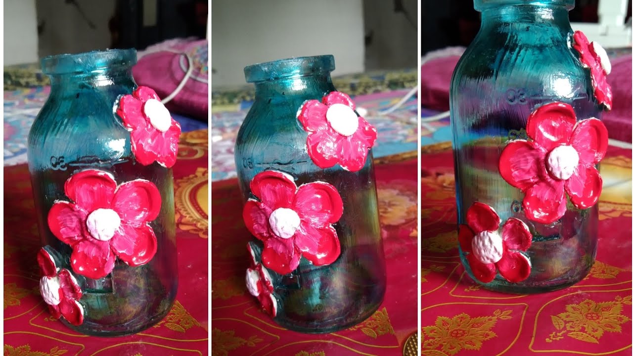 clay art on glass bottle mini bottle art glass bottles painting 