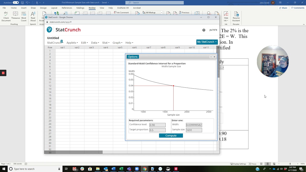 Find Minimum Samples Sizes with Statcrunch YouTube