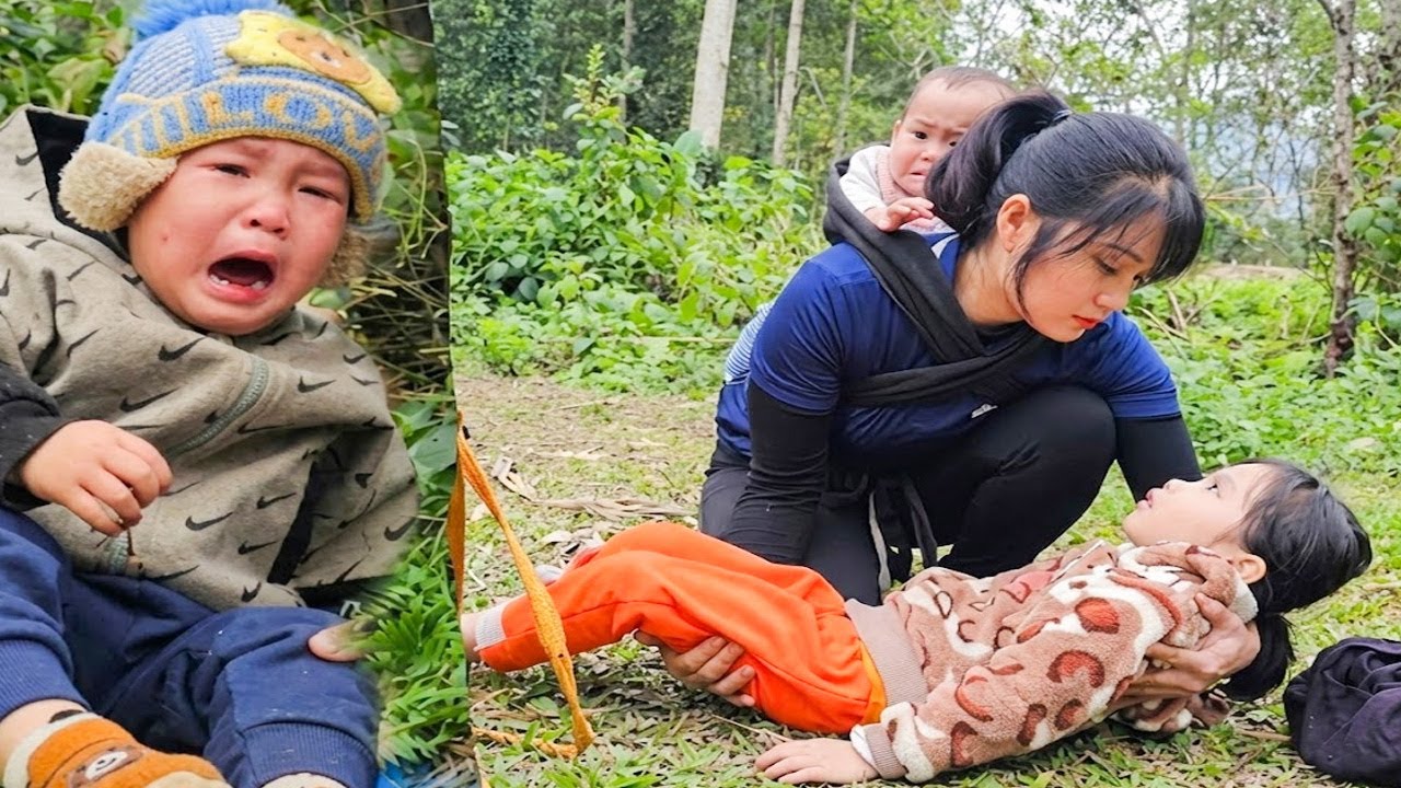 The poor girl found a baby by the roadside while building an abandoned house alone in the forest.