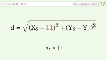 Find the distance between two points p1 (11,19) and p2 (-34,15): Step-by-Step Video Solution