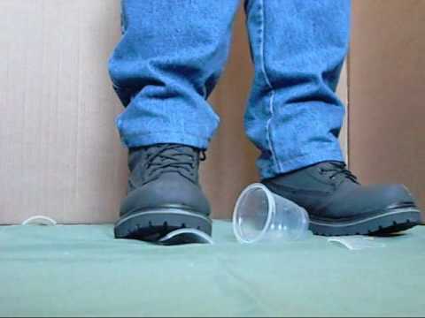 Work Boots crushing plastic cups