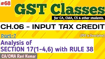 68 | CH.06, PART-7 | SECTION 17(1-4, 6) with RULE 38 | IN-DEPTH ANALYSIS | INPUT TAX CREDIT | ICAI