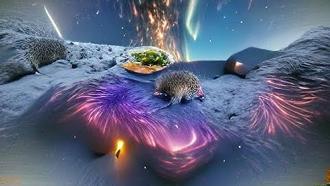 "hedgehog having dinner under northern lights and the galaxy exploding, unreal engine, photorealisti