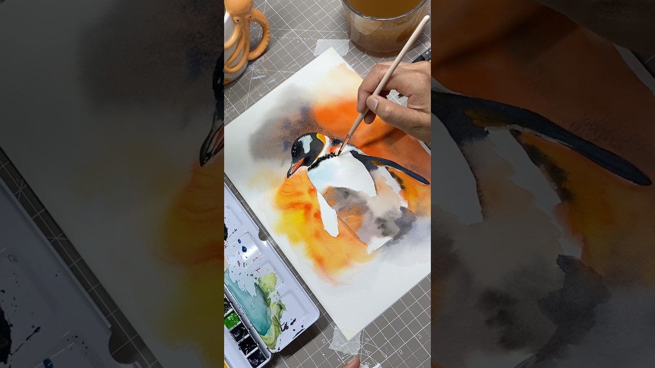 🔥 Watercolor Penguin Magic 🐧🎨 | Bold Splashes & Loose Washes