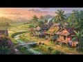 Serene Indonesian Village Golden Hour 4K - Tropical Kampung Rice Fields Looping Background